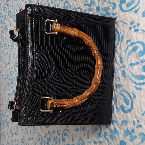 Most Wanted Usa Handbags - MW Most Wanted Black Handbag with Faux Bamboo Handles